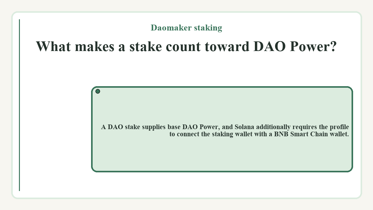 Visual summary: Daomaker staking: What makes a stake count toward DAO Power?